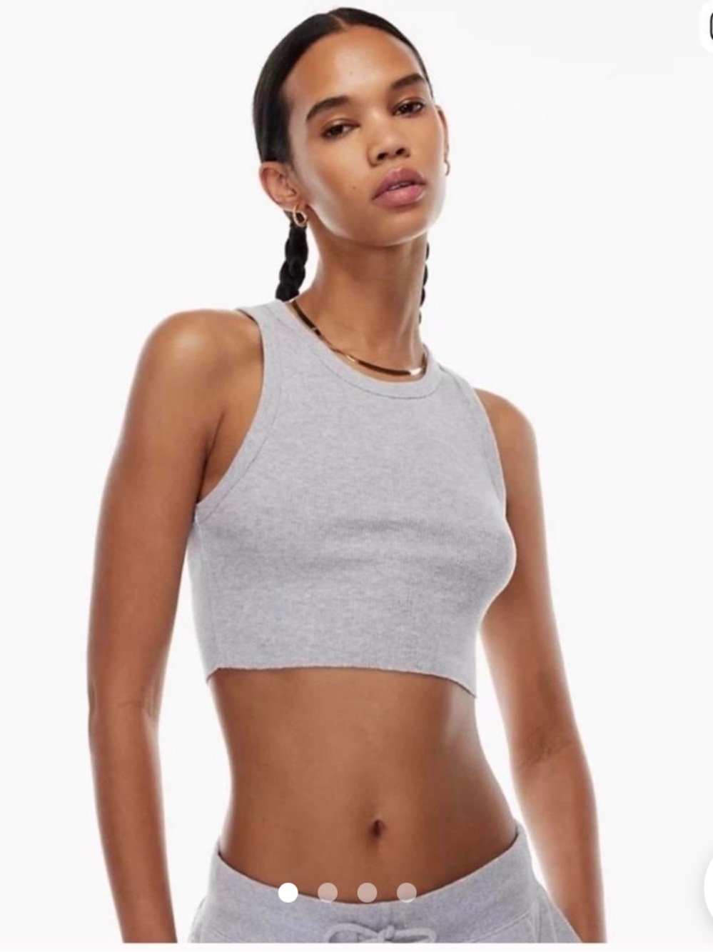 TNA Aritzia Light Grey Ribbed Crop Tank Raw Hem Small